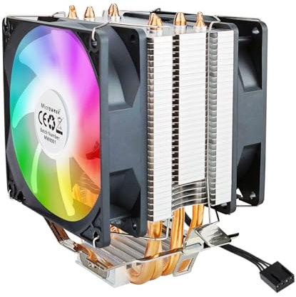 MW8002 4 Raffreddatori CPU a tubo di rame 4PWM RGB 92 mm Dual Ventole a basso rumore -PC -Dissipazione di calore per AMD AM2/AM2+/AM3/AM3+/FM1/FM2/FM2+/Am4 AMDX2X3/X4/A4/A6/A8/A10/FX/RYZEN Full Range