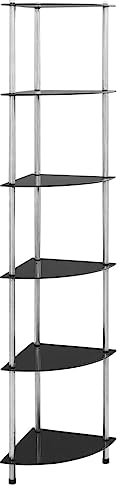 LLEZKBR Regal-Bücherregale & Standregale, 6-stöckiges Regal, schwarz, 30 x 30 x 160 cm, gehärtetes Glas