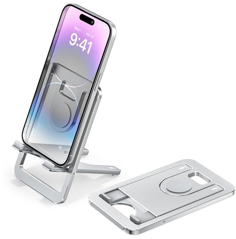 Itramax Faltbarer Handyständer Aluminium Handyhalterung für Tisch und Reise | Verstellbarer Halter für iPhone 17 16 15 14 13 12 Plus Pro Max Samsung Galaxy S25 S24 S23 A55 A54 iPad Air Mini Kindle Pixel