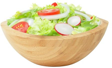 Relaxdays Saladier, bambou, ovale, H x l x P : 10 x 25 x 23 cm, pour salades, snacks, fruits, naturel