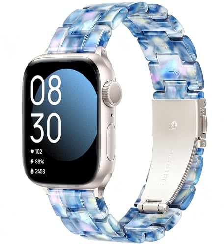 Vamyzji Compatible with Apple Watch Straps 42mm(Series 11 10)41mm 40mm 38mm, Light Resin Blue Waterproof Sport iWatch Strap with Stainless Steel Clasp for Apple Watch Series 11 10 SE 9 8 7 6 5 4 3 2 1