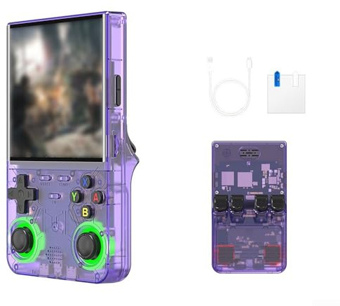 Console de jeu portable R36 Ultra 128 Go, écran HD de 10,2 cm, appareil de jeu rétro, système de divertissement portable open-source (violet)