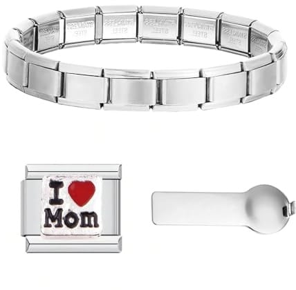 CENCERY 3-in-1-Starterset für italienische Bettelarmbänder, 9 mm Edelstahl-Gliederarmband in Gold mit Anhängern und Werkzeug zum Entfernen, kompatibel mit italienischen Anhängern