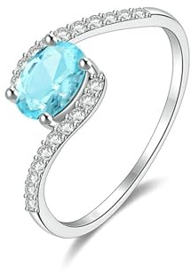 RDSGYZ Weißgold Ringe Frauen 375, Ehering Damen Einzeln Verdreht mit Oval Blautopas und Diamant Verlobungsring Hochzeit Ringe Nickelfrei Größe 60 (19.1)
