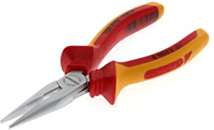 GEDORE VDE Telephone pliers, Electronics, Long nose, Toothed, Straight, Induction-hardened, Length 160 mm, VDE 8132-160 H