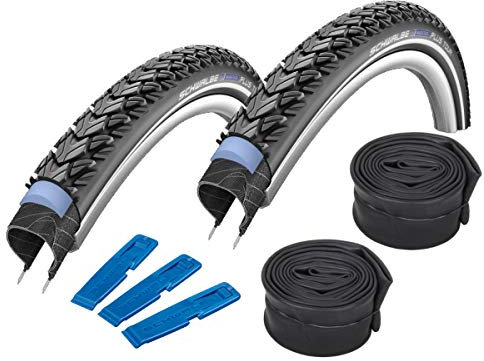 SCHWALBE Marathon Plus Tour 26 (50-559) 2 Stück Fahrradreifen, Set für Mountainbike + 2 Schläuche AV 13