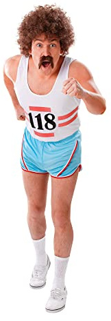 Adult Blue & White Running Vest & Shorts Costumes (2 Pcs.) - Stylish Design, Perfect for Sports Games, Stag Do, & More Halloween
