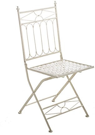 CLP Eisen-Klappstuhl ASINA in nostalgischem Design I Klappbarer Gartenstuhl mit edlen Verzierungen I erhältlich, Farbe:antik-Creme