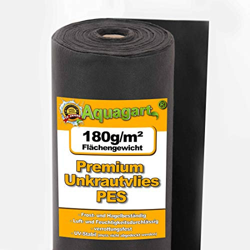 Aquagart Unkrautvlies schwarz - 180g I Unkrautschutzfolie für Garten & Hochbeet I Gartenvlies & Unkrautsperre I Wasserdurchlässige Unkrautfolie & Robustes Schutzvlies 300m lang - 2m breit