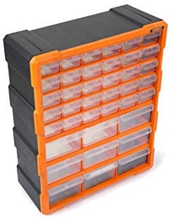 KENDO Kleinteilemagazin Schubladen - Sortierboxen für Kleinteile mit 39 Schubladen - Maße: 49.5 x 38 x 16 cm - Robuster Polypropylen-Rahmen - Schrauben Sortierkasten für Wandmontage geeignet