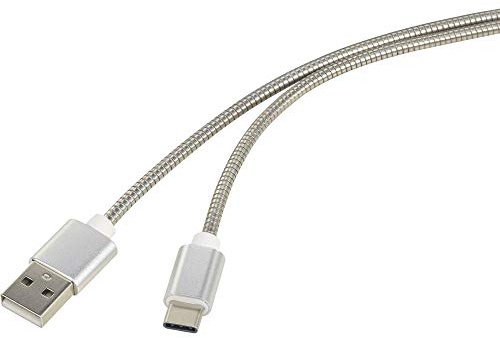 Renkforce USB-Kabel USB 2.0 USB-A Stecker, USB-C® Stecker 1.00 m Silber Kabelmantel aus rostfreiem Stahl RF-4888671