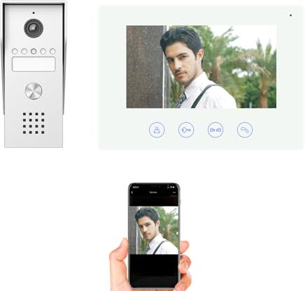 KYF - Portier Vidéo filaire connecté Wifi avec Ecran tactile 7'' - 2 fils - Contrôle vocal Alexa/google Home