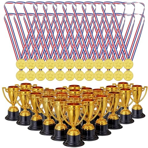 THE TWIDDLERS 24 Pièces Mini Trophées & Médailles pour Fête Anniversaire des Enfants, Sport Scolaire, Tournoi & Fêtes Costumées Halloween - Cadeaux Invités & Récompenses