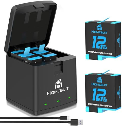 Homesuit Hero 12/11/10/9 Akku 1800mAh und 3-Kanal LED USB Ladegerät für Gopro (2er-Pack)