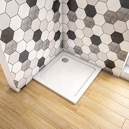 Walkin Square 760x760mm Slimline Stone Resin Shower Tray Shower Base Tray for Wetroom Shower Enclosure Cubicle with Free Waste