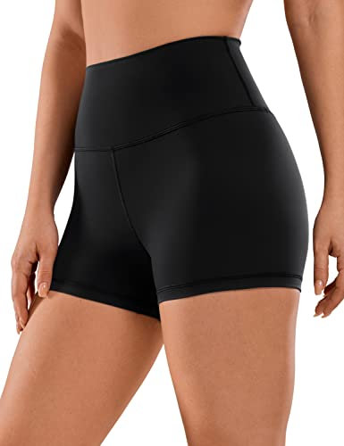 CRZ YOGA Naked Feeling Damen Radlerhose Blickdicht Hohe Taille Kurze Sporthose Yoga Sommer Shorts für Gym Sport - 7cm Schwarz 40