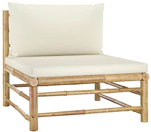 SKM Canapé Central de Jardin avec Coussins Blanc crème Bambou-146