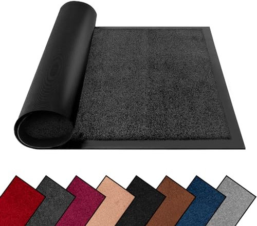 FB FunkyBuys Washable Dirt Trapper Door Mats Indoor & Outdoor, Heavy Duty Non Slip Doormats, Rubber Backed Floor Mat, Super Absorbent Front Door Mat, Entrance Rug (Anthracite-Plain, 80cm x 120cm)