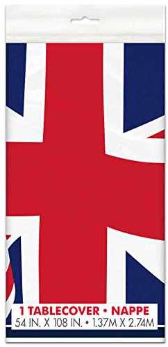 Unique 28793 Kunststoff-Tischdecke, 2,74 m x 1,37 m, Union Jack-Party, Mehrfarbig, 2,74 m x 1,37 m
