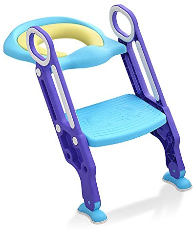 Froadp Töpfchentrainer mit treppe Lerntöpfchen Toilettensitz Kinder-Töpfchen höhenverstellbar und klappbar für 1-7 jährige, Blau + Lila