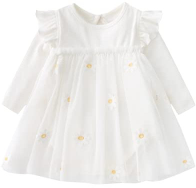 Alunsito Infant Neonate Abiti Bambini Tulle Party Dress Manica lunga Pagliaccetto lavorato a maglia Top Daisy Tutu Gonna Set 59 3-6 mesi Bianco