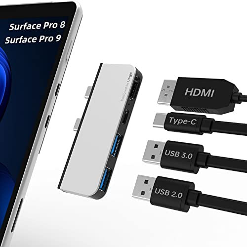 Uogic Surface Pro 9 & Surface Pro 8 Hub Docking Station with 4K HDMI Adapter, USB C Port, USB 3.0 Port* 1, USB 2.0 Port* 1 for Microsoft Surface Pro 9 & 8 Accessories