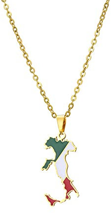 CECECOLEPansr Italien Karte Flagge Drop Glasur Anhänger Halskette Schmuck Charm Mode Geometrische Hip Hop Paar Halskette Unisex Pullover Kette Für Damen Herren Geschenk,Gold,45Cm(17.7 Zoll)