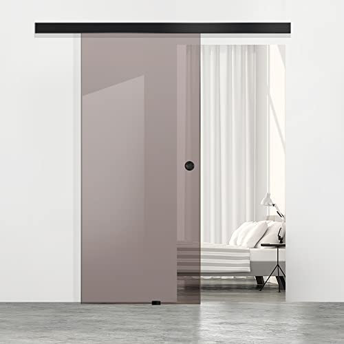 BOSS Black Porta Scorrevole in vetro 90x215 cm (60/80/90 cm) 8 mm, vetro Bronzo, kit hardware complete nero opaco (90x215 cm)