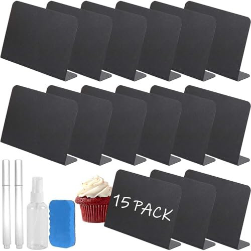 19PCS Preisschilder, BetterJonny Lebensmitteletiketten für Buffet Kreidetafel Tischplatte Schilder Kreidetafeln mit Tafelstifte Abwischbar Kleine Tafeln zum Beschriften für Buffet Schilder Hochzeit