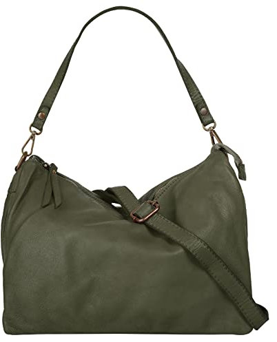 Samantha Look Umhängetasche Echt Leder Damen Made in Italy, Used Look, Vielseitige Umhängetasche dunkelgrün 021672