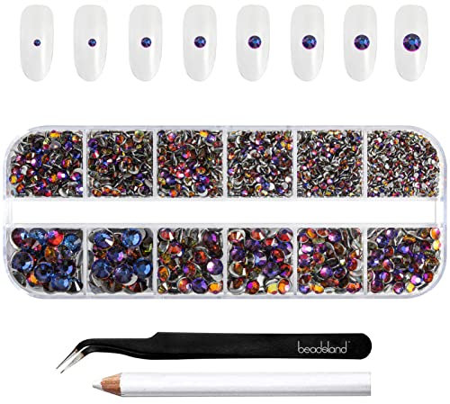 Beadsland Strasssteine für Makeup,8 Größen 2500pcs Kristall flache Rückseite Strasssteine Gesicht Edelsteine für Nägel Handwerk mit Pinzette und Wachsstift,Blauer Vulkan,SS4-SS30