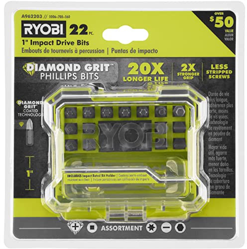 RYOBI 1 in. Diamond Grit Impact Drive Bits (22-Piece) Philips Regular Hex