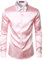 PARKLEES Chemise à manches longues en satin brillant similaire à de la soie - pour homme - pour fête, soirée disco, bal de promo, rose, M
