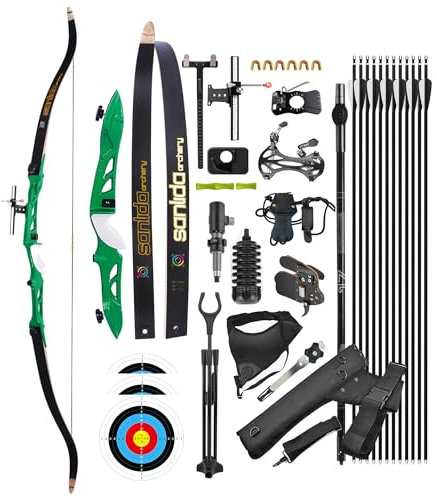 surwolf Takedown Recurvebogen Set für Erwachsene,Wettkampf Recurvebogen,66/68/70,16~40lb,Sportbogen,Langbogen,Jagdbogen(Grün Links,70-32lbs)