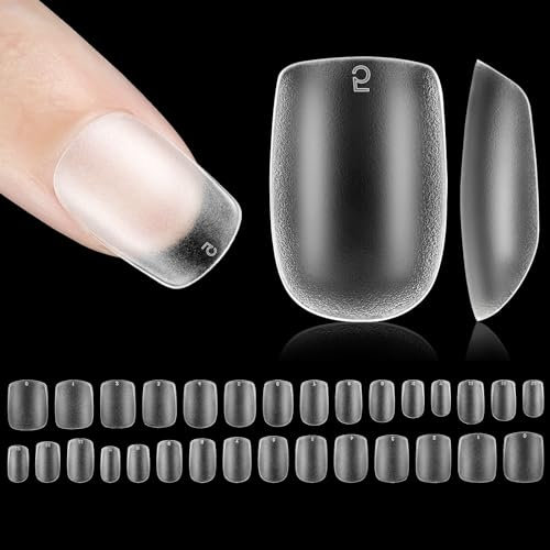 Nzakybbi Extra Short Full Cover Nail Tips Square Nageltips Kurz Soft Gel Nägel Tips für Gelnägel, 240 Stück Pre-Buff Quadratisch Nagelspitzen Kurze Künstliche Fingernägel mit Box, 15 Größen