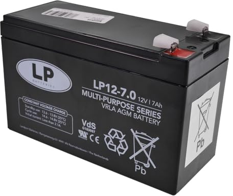 LANDPORT NSA LP12-7 T2 AGM Akku Vlies Batterie VRLA 12 V 7 Ah wartungsfrei | LP BATTERIES; für Elektro-Spielzeug, Alarm, Brandmeldeanlage, Notstrom, USV/UPS; Maße 151 × 65 × 94 mm, 2 Pin, zyklenfest