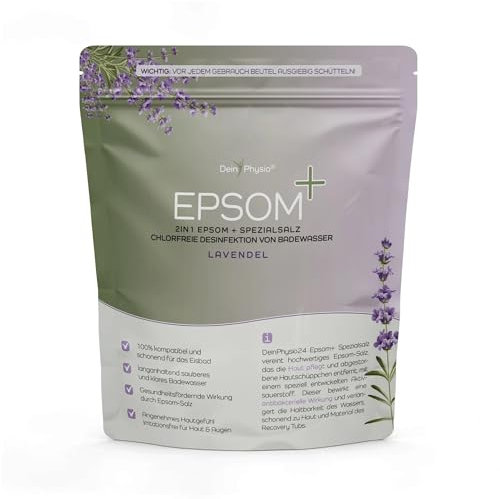 Dein Physio Epsom+ Salz 800g, Magnesiumsalz zum Eisbaden, Lavendel, Bittersalz Badesalz, Muskelentspannung, Made in Germany