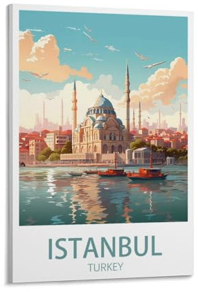 Istanbul, Türkei, Vintage-Reiseposter, Landschaft, 30 x 45 cm, Leinwand, Wandkunst, Poster für Wohnzimmer, Dekoration, Gemälde für Heimdekoration