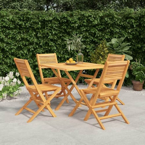Tidyard 5-TLG.Garten Essgruppe Gartenmöbel Set,Sitzgruppe Esstisch mit Stuhl,Terassenmöbel,Gartengarnitur für Garten Terrasse Massivholz Teak-3923