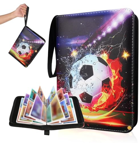DTXYBC Sammelalbum für Fußball Karten, Fußball Sammelkarten Album, 50 Seiten, Kapazität für 400 Karten, Sport Karten Heft mit Reißverschluss Tragegriff, kompatibel mit allen Arten von Fußballkarten
