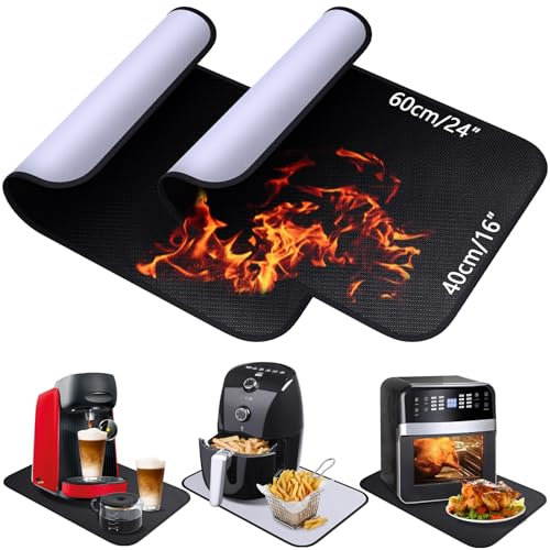 Feuerfeste Unterlage 2 Stück, Glasfasersilikon-Feuerschutzmatte für Tischplatte, Hitzebeständige Matte für Luftfritteuse Kaffeemaschine Mikrowelle, Anti-Rutsch Wasserdichte 40 x 60 cm, Schwarz & Grau