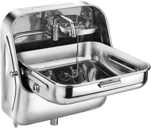 YANGYMM Rv Camping SpüLe Bausatz, Rechteckiges Waschbecken, KlappspüLe Aus Edelstahl Mit Kaltwasserhahn, Handwaschbecken für Wohnmobile, Wohnwagen, Camper, für Boot, Restaurant,Silver