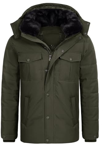 Tuopuda Uomo Giacca Invernale con Cappuccio, Giubbotto in Pile Casual Parka Cappotto Termico Imbottito Giacche con Cerniera e Tasche Giubbino Primavera Autunno, verde militare, XL