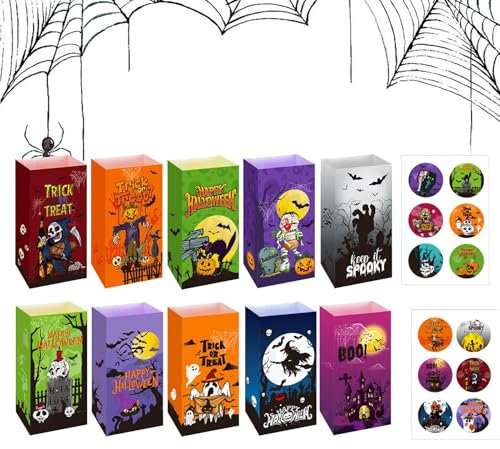 Halloween Süßigkeiten Tüte - Süßigkeiten Papiertüten, Halloween 2024 Leckerli Tüte | Halloween Elements Treats Papiertüte für Spielzeug, Kekse, Kuchen, Pralinen, Süßigkeiten, Collati