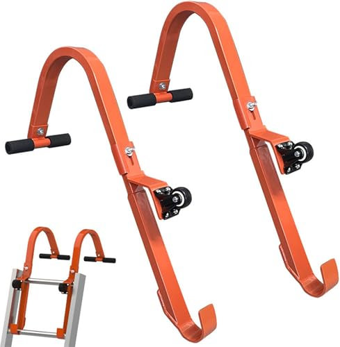 2-Pack Heavy Duty Ladder Roof Hook With Wheel Steel Stabilizer Rubber Protective Leveler Standoff Guard Accessory