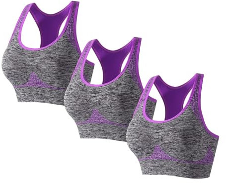 Generico Reggiseno Con Ferretto Imbottito Seno In Silicone Reggiseni sportivi da donna Confezione multipla Reggiseno imbottito a supporto medio per allenamento Reggiseno Scollatura Schiena (Purple, S)
