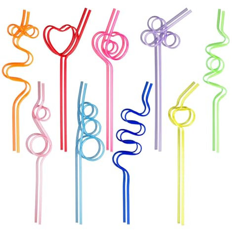 18PCS Reusable Straw,Curly Hard Plastic Straws,Party Drinking Straws Novelty for Kids,Multi-Shaped Colorful Silly Straws,Bendy Straws Party Decorations Supplies for Picnic,Camping,Party,Bendy strwas