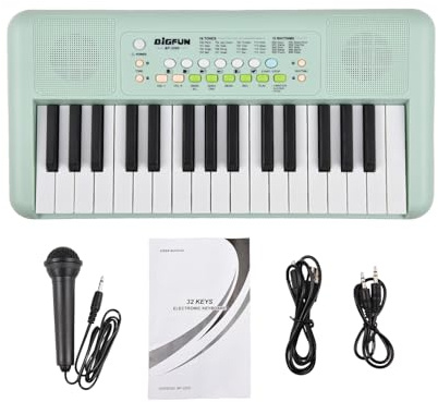 Btuty Elektronisches Keyboard mit 32 Tasten, Klavier, 16 Töne, 10 Rhythmen, 10 Demos, Dual-Lautsprecher, Musikinstrument mit Mikrofon, Dual-Power-Modus, tragbare Klaviertastatur