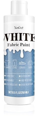 Pintura de tela blanca, 250 ml, pintura permanente para ropa, pintura textil Fabricoat no tóxica, tinte medio, suave, rico para manualidades, camisetas, zapatos, jeans, lona, bolsas