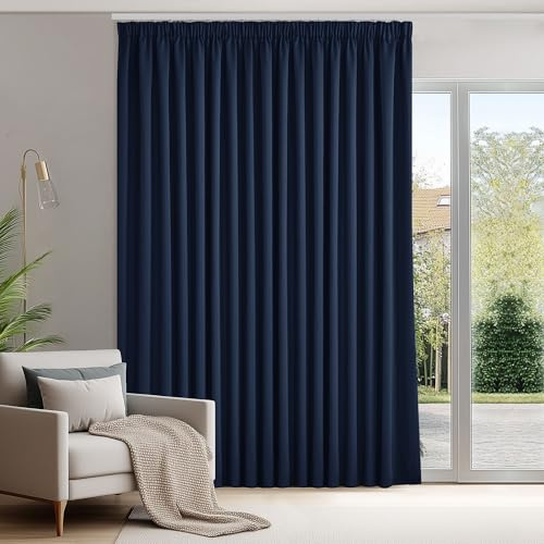 Deconovo Gardinen mit Kräuselband für Schiene Vorhänge UV-Schutz Dunkelblau | 1er Set, H 245 x B 200 cm, Thermogardine, Wohnzimmer Vorhang, Curtains for Bedroom, für Große Fenster, Abdunkelnde Vorhänge
